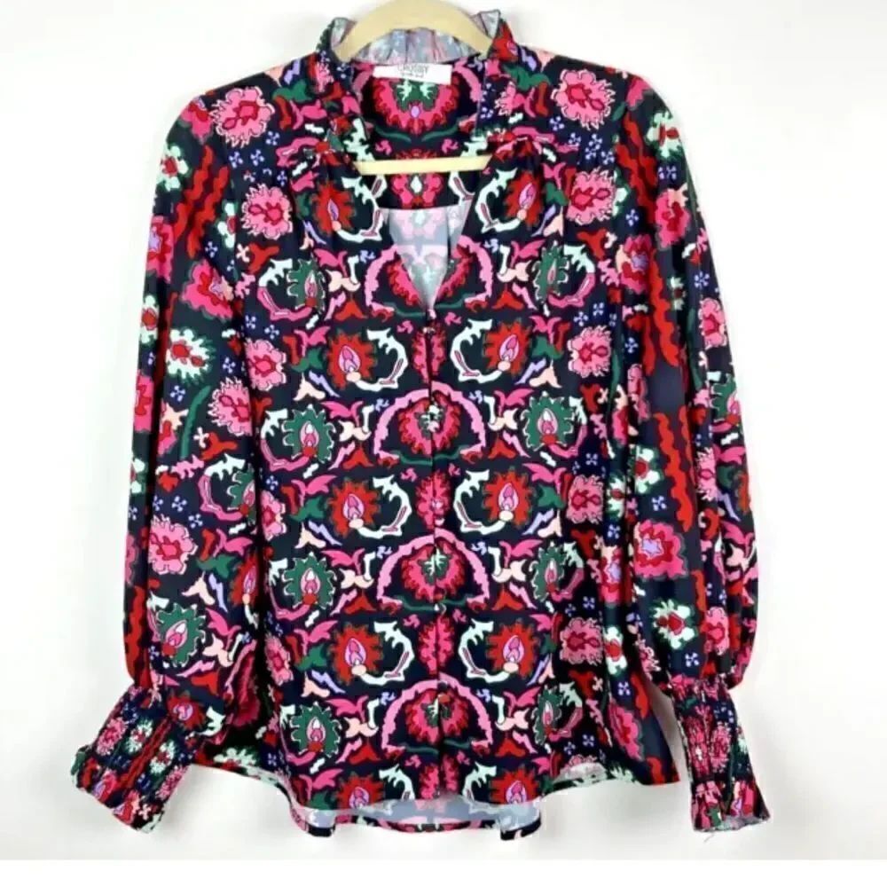 Crosby Mollie Burch Floral Print Smocked Blouse XS-S